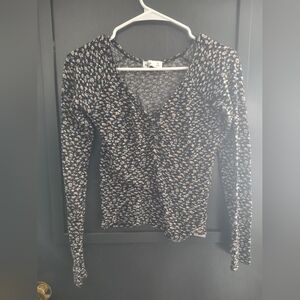 Hollister Black and White Floral Long Sleeve Top